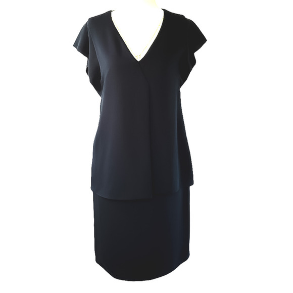 REISS Tarquin Double Layer Navy Blue Womens Business Dress With Necklace Size XS - Picture 3 of 14